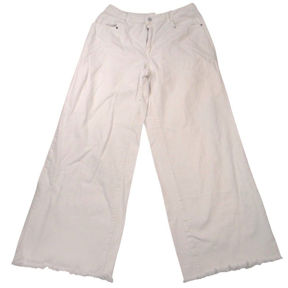 SHEIN Curve White Wide Leg Raw Hem Jeans Plus Size 0XL High Waist Denim